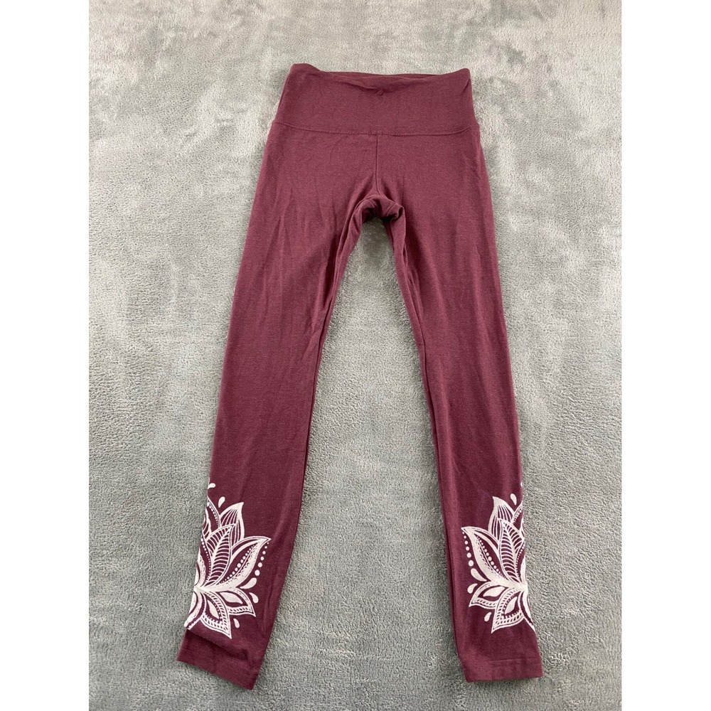 Balance Collection Womens Burgundy Lotus Graphic High Waisted Leggings Size S